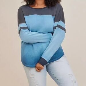 Torrid Black & Blue Relaxed Fleece Crew Neck Varsity Sweatshirt Size 2X